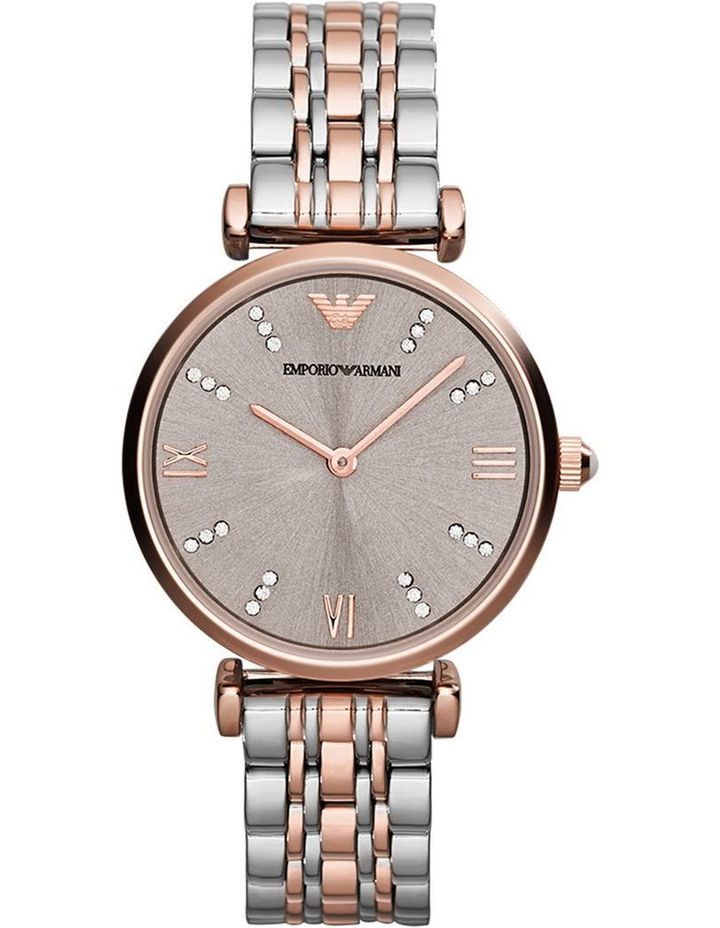 Emporio Armani Womens Two Tone Grey Dial Watch with Crystal Accents AR1840