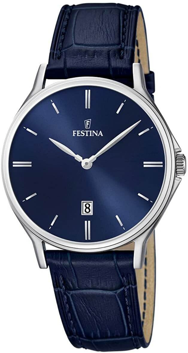 Festina Men's Quartz Watch with Blue Leather Band and Date Feature