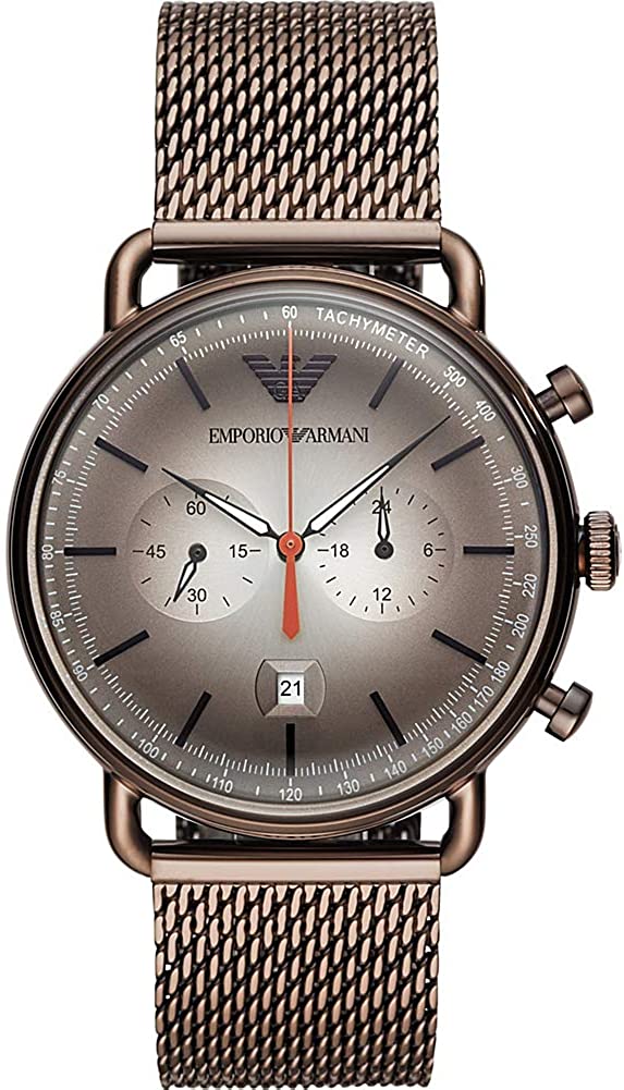 Armani Silver Brown Chronograph Watch with Mesh Strap AR11169