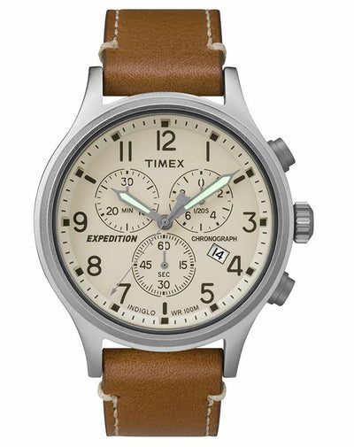 Timex Tw4B09200 Mens Expedition Indiglo Chronograph Brown Leather Band Watch