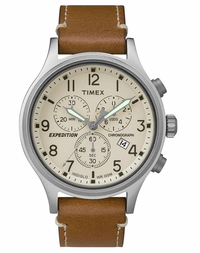 Timex Tw4B09200 Mens Expedition Indiglo Chronograph Brown Leather Band Watch