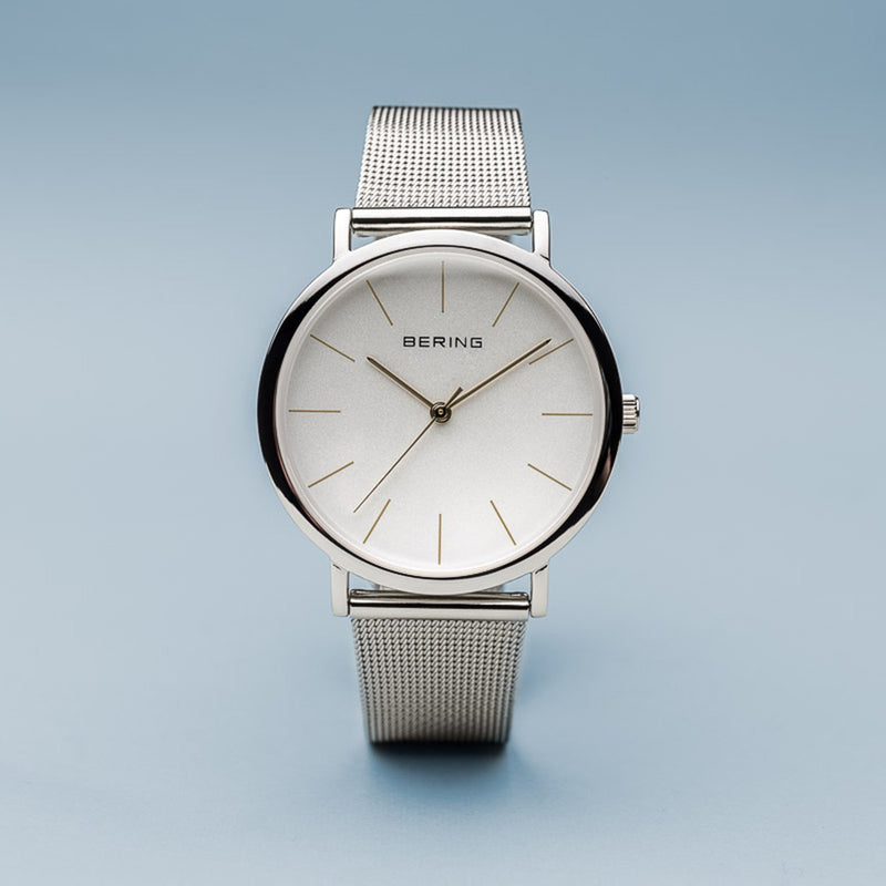 Bering Classic Polished Silver 36mm Mesh Watch