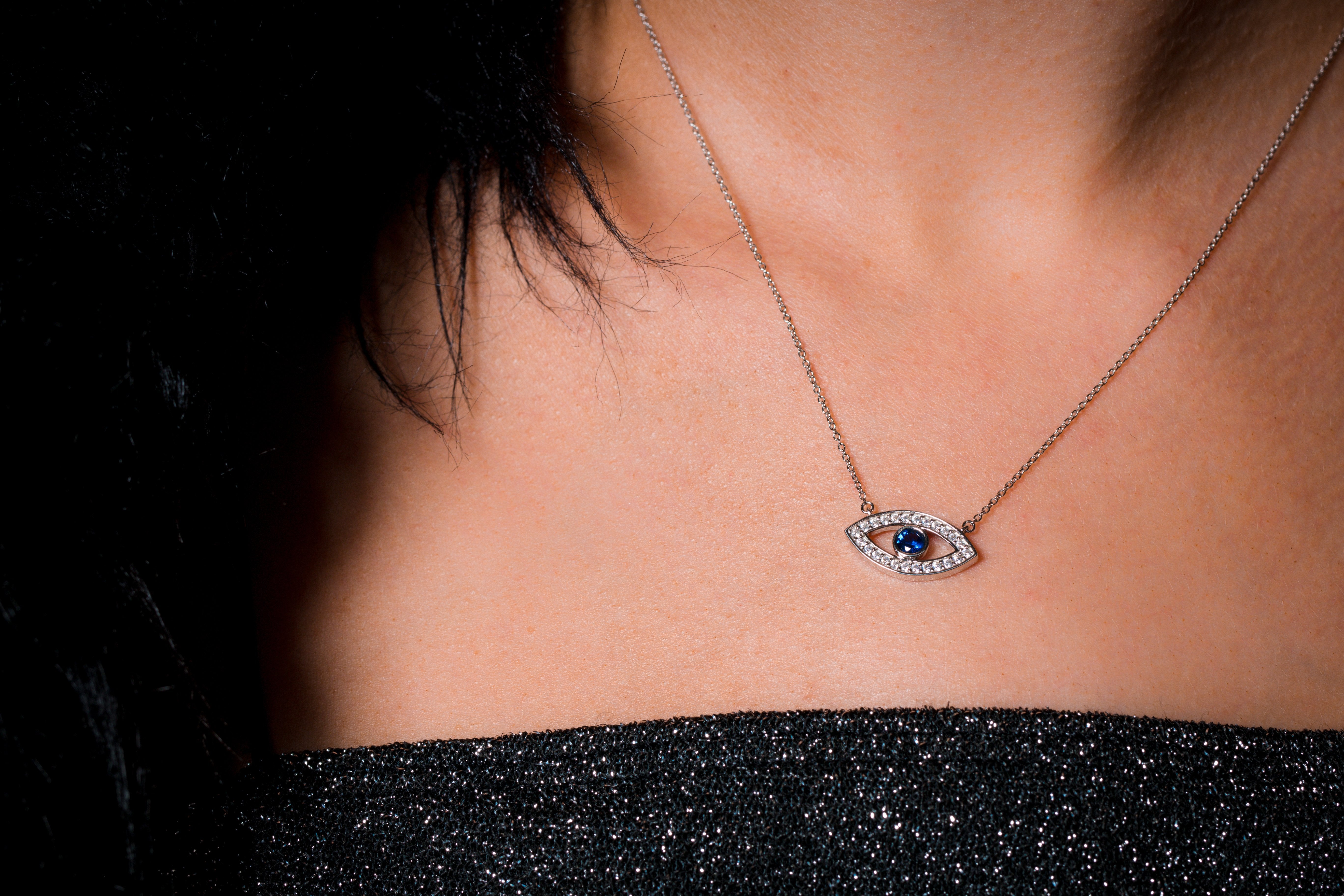 GEORGINI ROCK STAR BLUE EVIL EYE PENDANT SILVER