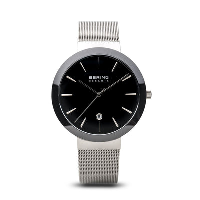 Bering Ceramic Polished Silver Black Watch