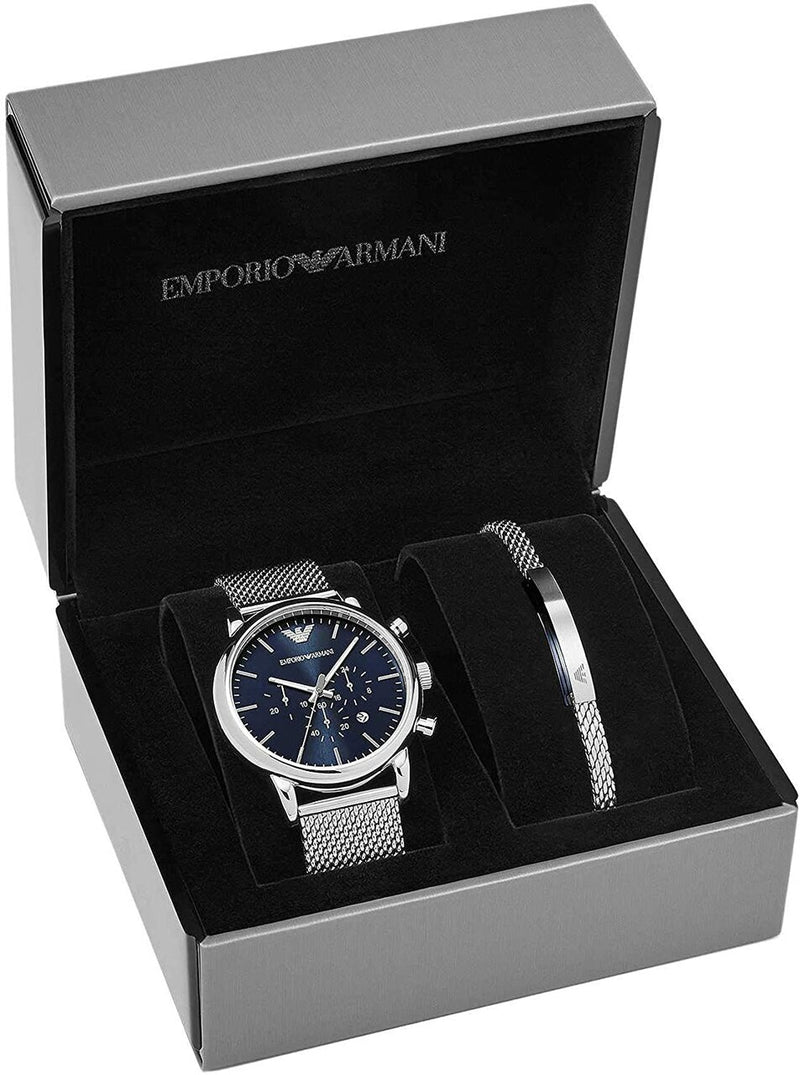 Emporio Armani Blue Chronograph Watch and Bracelet Set AR80038