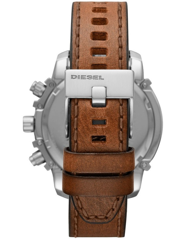 Diesel Griffed Blue Dial Chronograph Brown Leather Watch DZ4518