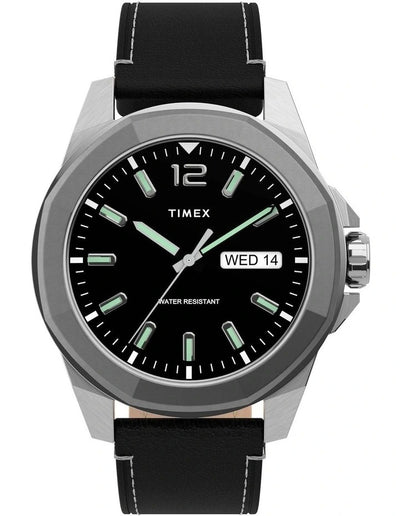 Timex Essex Avenue Black Leather Strap Watch TW2U14900