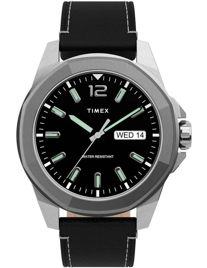 Timex Essex Avenue Black Leather Strap Watch TW2U14900