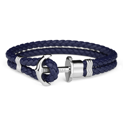 Paul Hewitt Phrep Leather Silver / Navy Blue Bracelet - XXXL