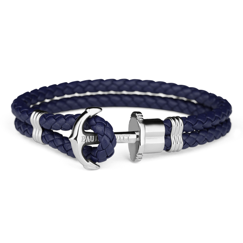 Paul Hewitt Phrep Leather Silver / Navy Blue Bracelet - XXXL