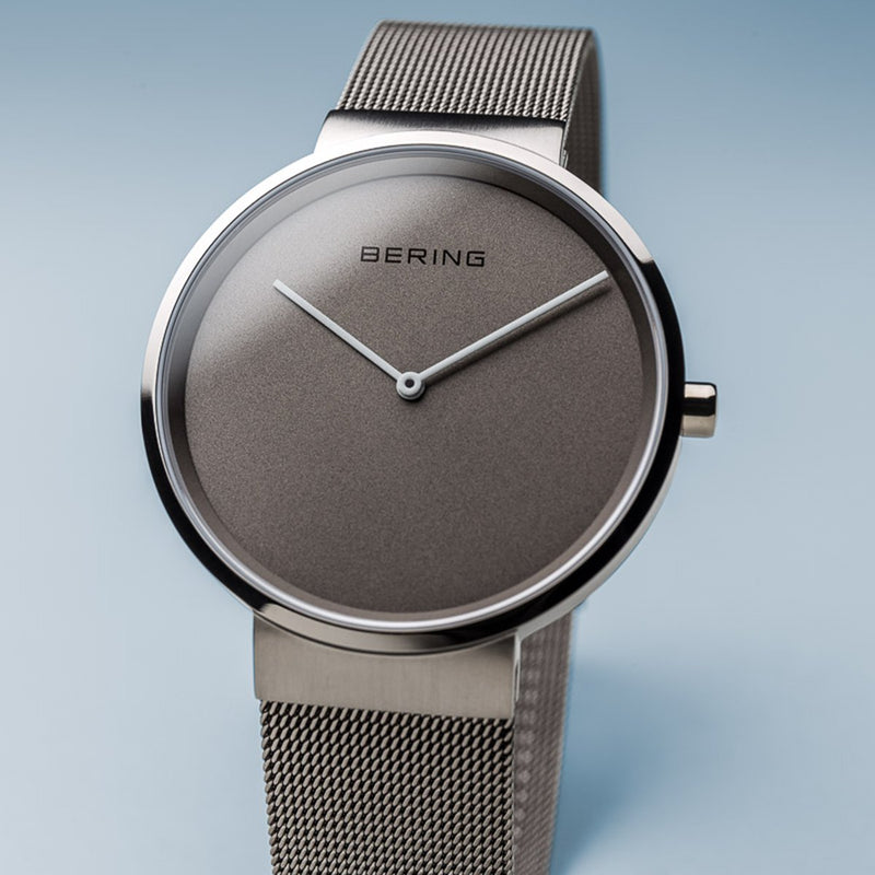 Bering Classic  Brushed Silver 39mm Grey Mesh Watch