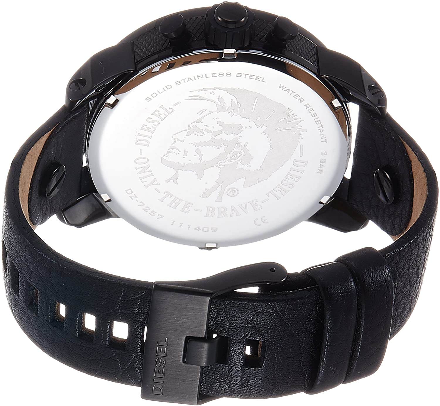 Diesel Little Daddy Multifunction Black Leather Watch DZ7257