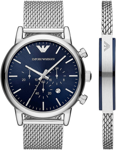 Emporio Armani AR80038 Blue Dial Mens Watch and Bracelet Set