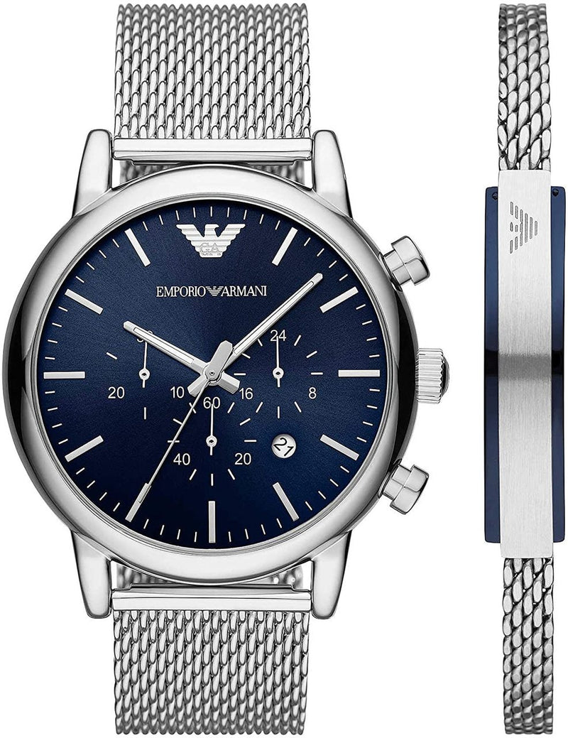 Emporio Armani AR80038 Blue Dial Mens Watch and Bracelet Set
