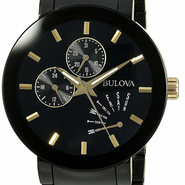 Bulova Black Pvd Gold Two Tone Black Dial Mens Watch 98C124