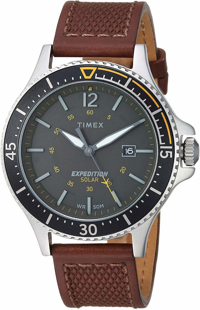 Timex Mens Tw4B15100 Expedition Ranger Solar Brown Dark Green Leather Watch Direct