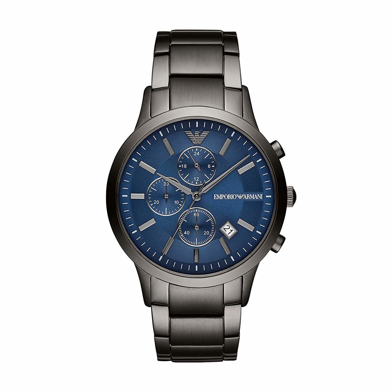 Emporio Armani Men's Chronograph Gunmetal Grey Blue Dial Watch AR11215