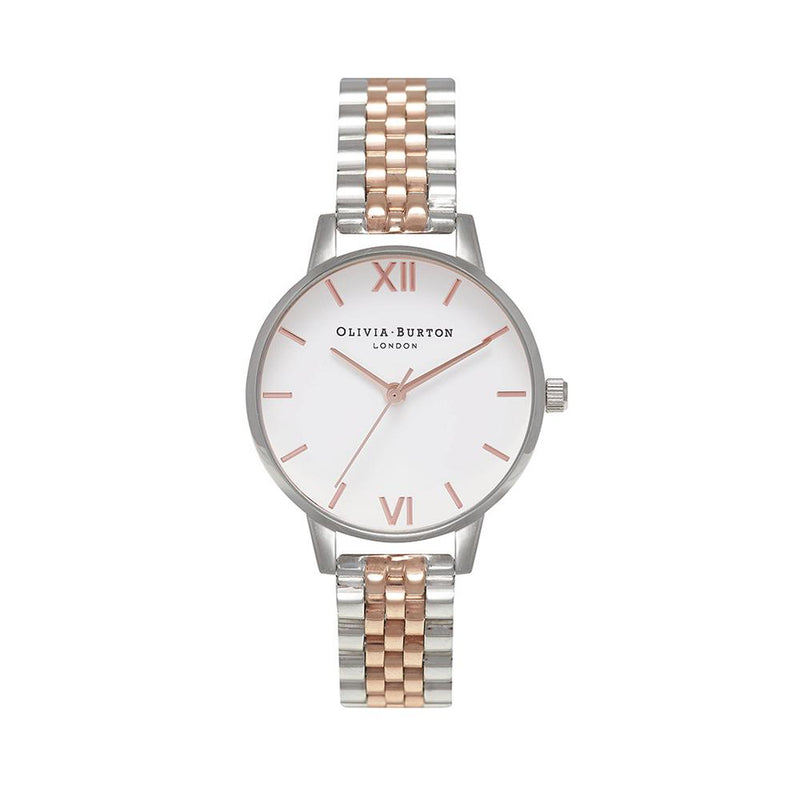 Olivia Burton White Dial Rose Gold Two Tone Bracelet Watch - Silver