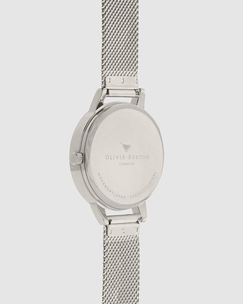 Olivia Burton 3D Bee Silver Mesh Watch