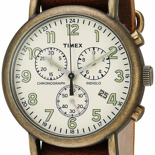Timex Mens Tw2P85300 Weekender Chrono Antiqued Brass Brown Leather Sli Watch Direct