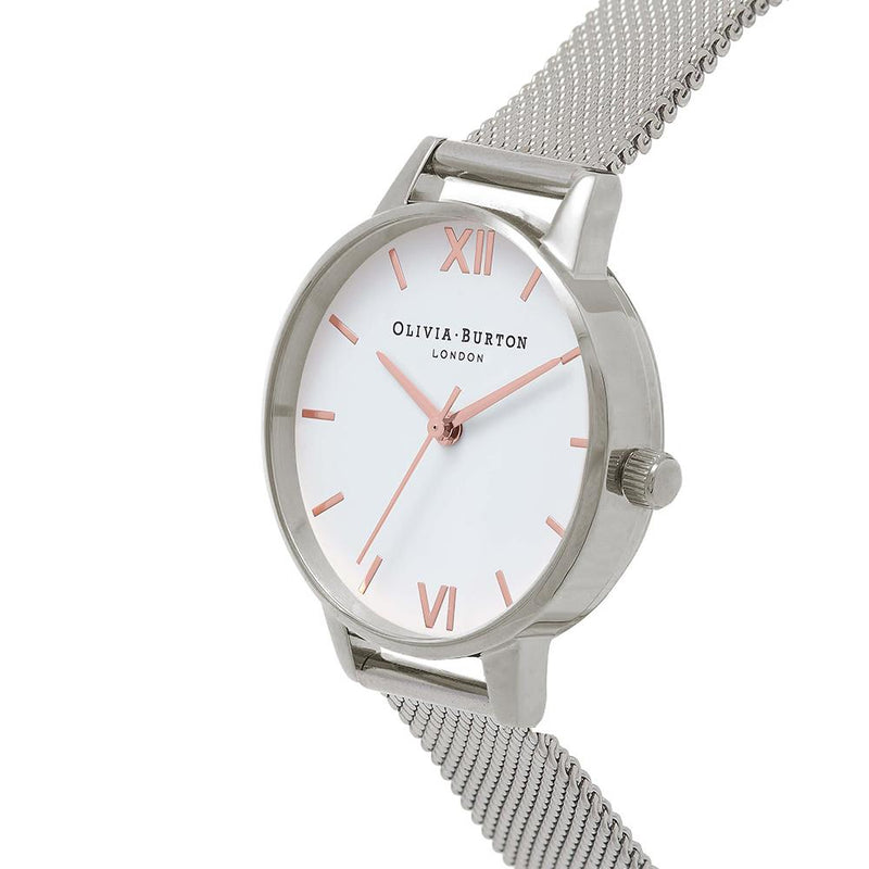 Olivia Burton White Dial Silver Mesh Watch - Silver