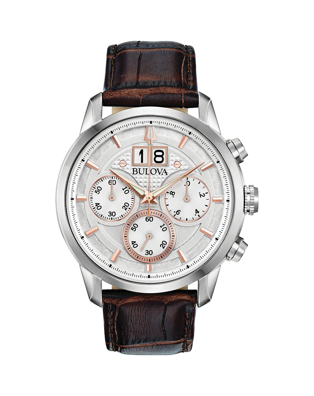 Bulova Classic Chronograph Brown Leather Mens Watch 96B309