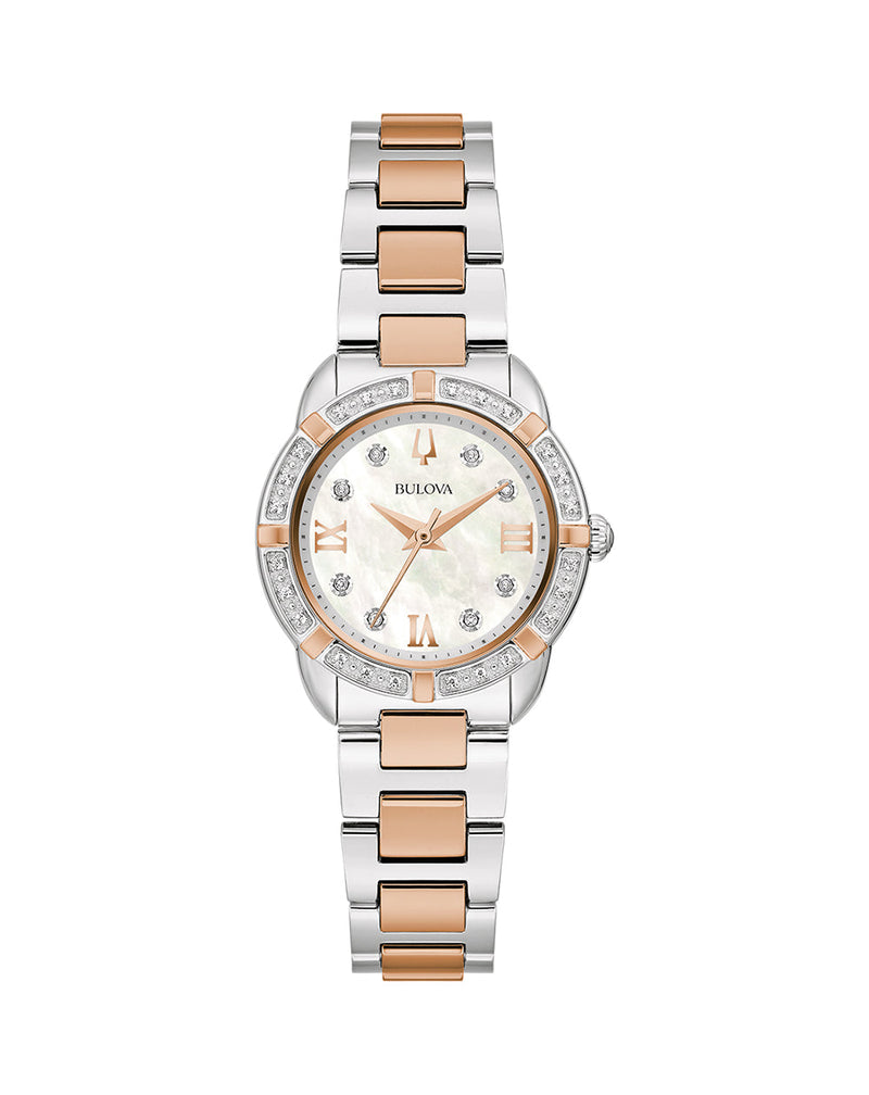 Bulova Elegant Rose Gold and Diamond Accented Ladies Watch Model 98R291