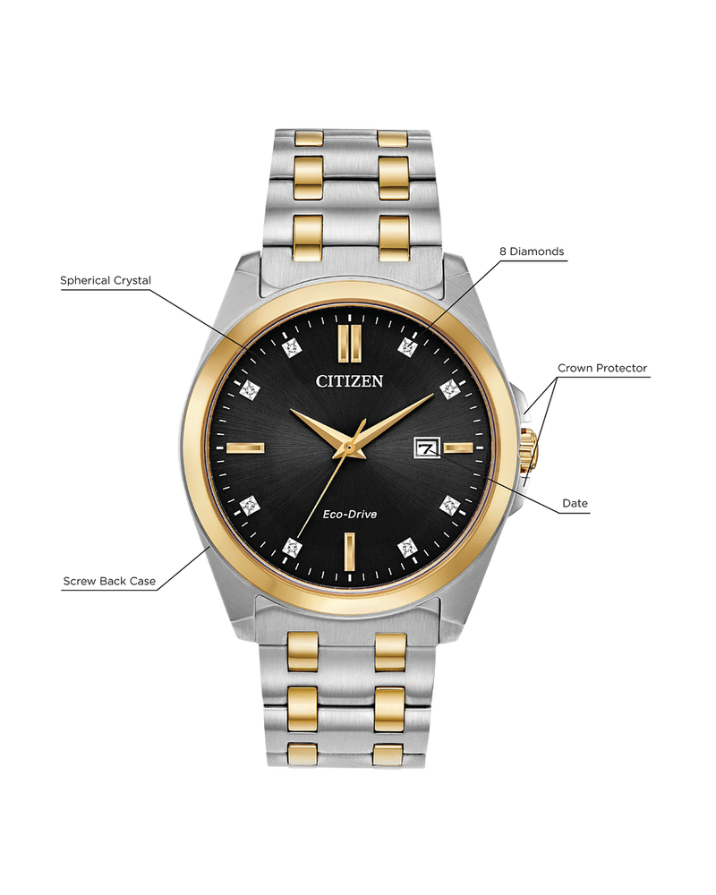 Citizen Corso Silver and Gold With Black Dial Dress Watch BM7107-50E