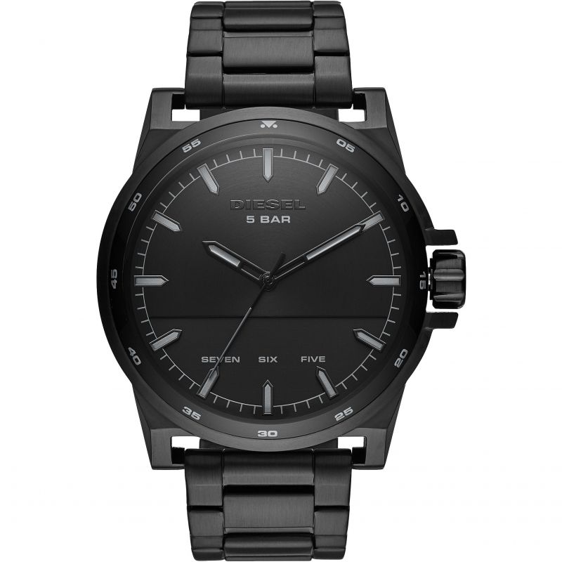 Diesel D-48 Three-Hand Black Stainless Steel Watch