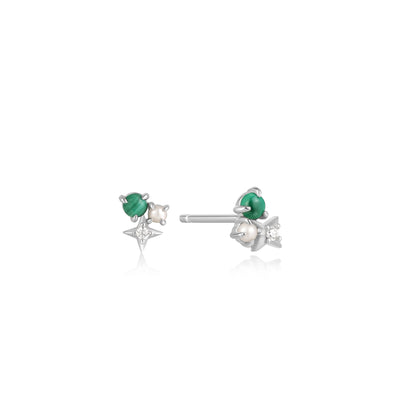 Silver Malachite Star Stud Earrings