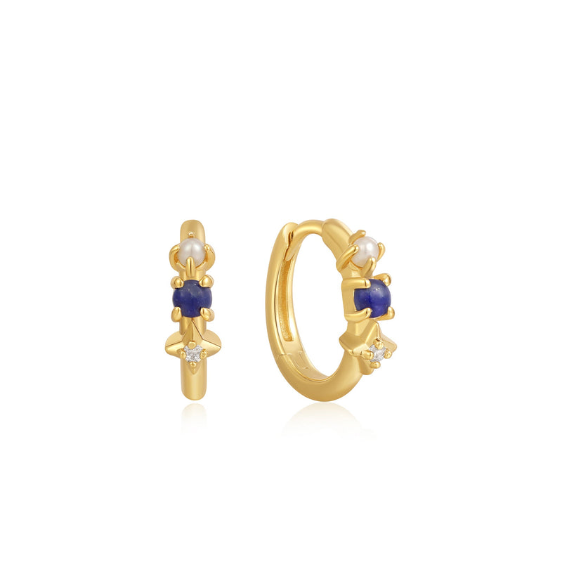 Gold Lapis Star Huggie Hoop Earrings