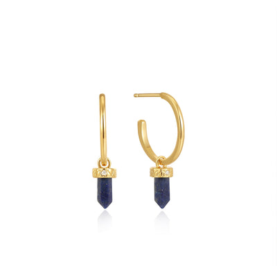 Gold Lapis Point Pendant Small Hoop Earrings