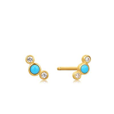 Ania Haie 14kt Gold Turquoise Cabochon and White Sapphire Stud Earrings