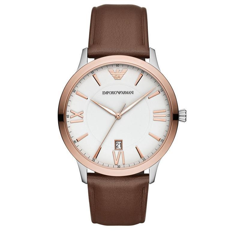 Emporio Armani Giovanni Men's Elegant Quartz Watch Brown Leather Band