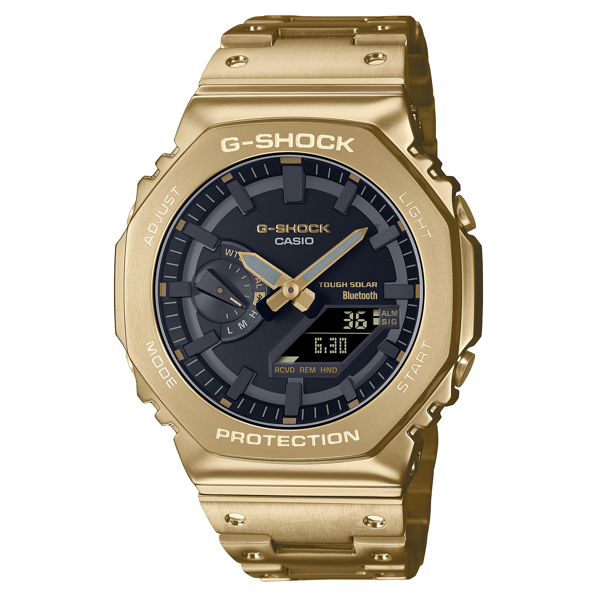 Gold-colored G-Shock wristwatch with a black dial face.