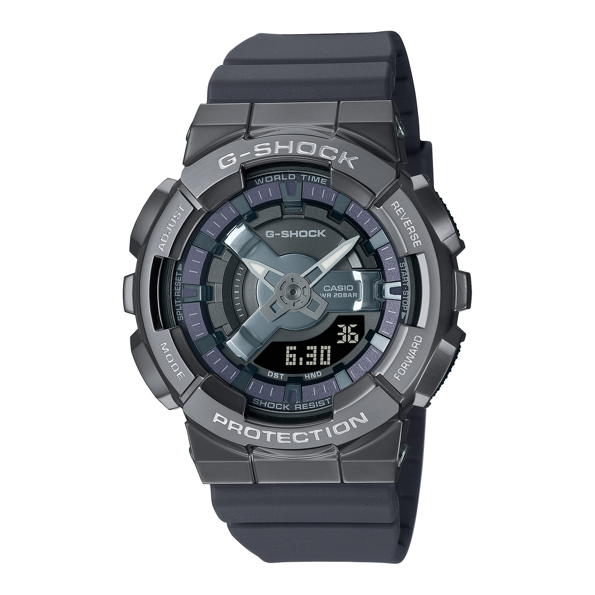 G-Shock digital wristwatch with a gray and black color scheme.
