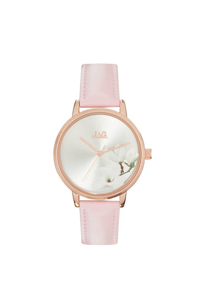 Jag Mia Floral Pink Leather Womens Watch