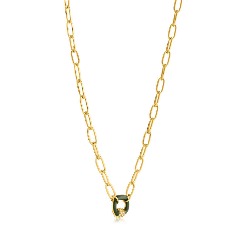 Ania Haie Forest Green Enamel Carabiner Gold Necklace