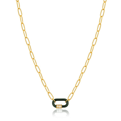 Ania Haie Forest Green Enamel Carabiner Gold Necklace