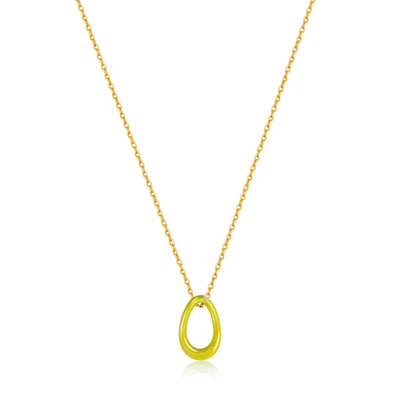 Neon Yellow Enamel Gold Twisted Pendant Necklace