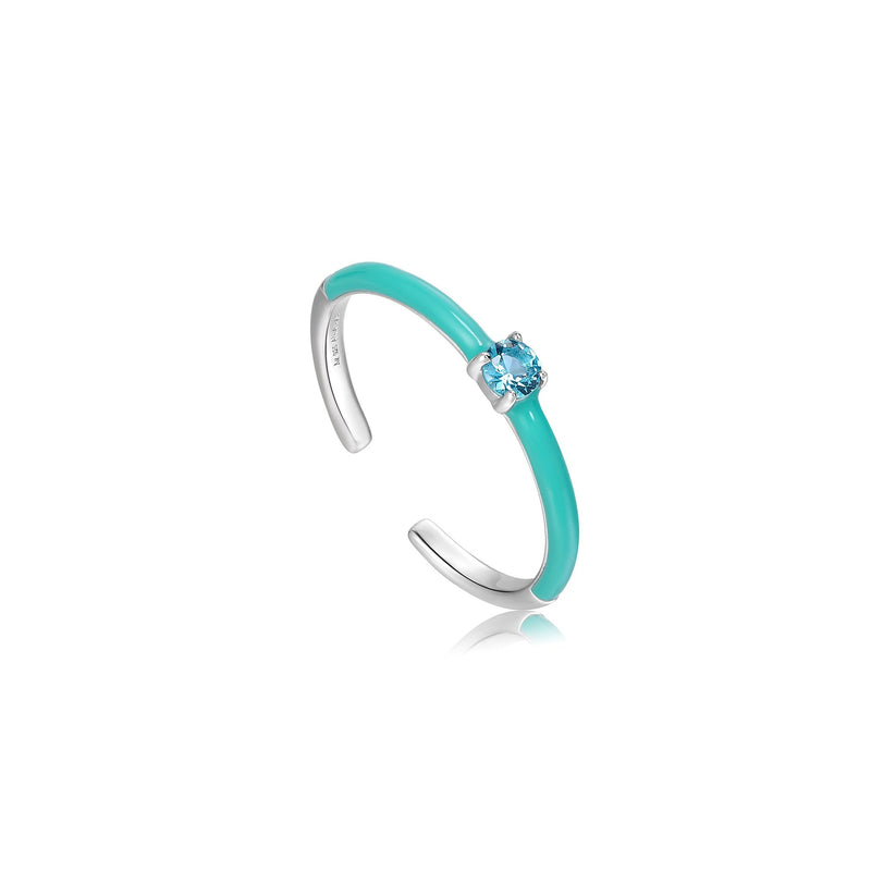 Ania Haie Teal Enamel Silver Adjustable Ring