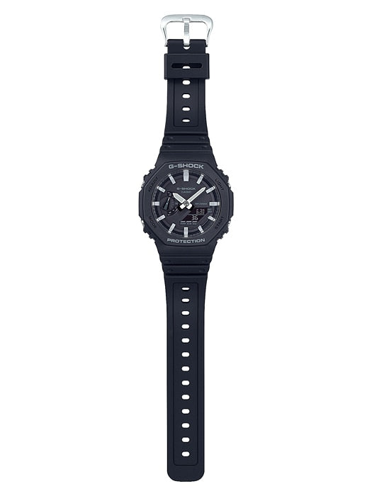 Black digital wristwatch with a rugged design and analog-style face.