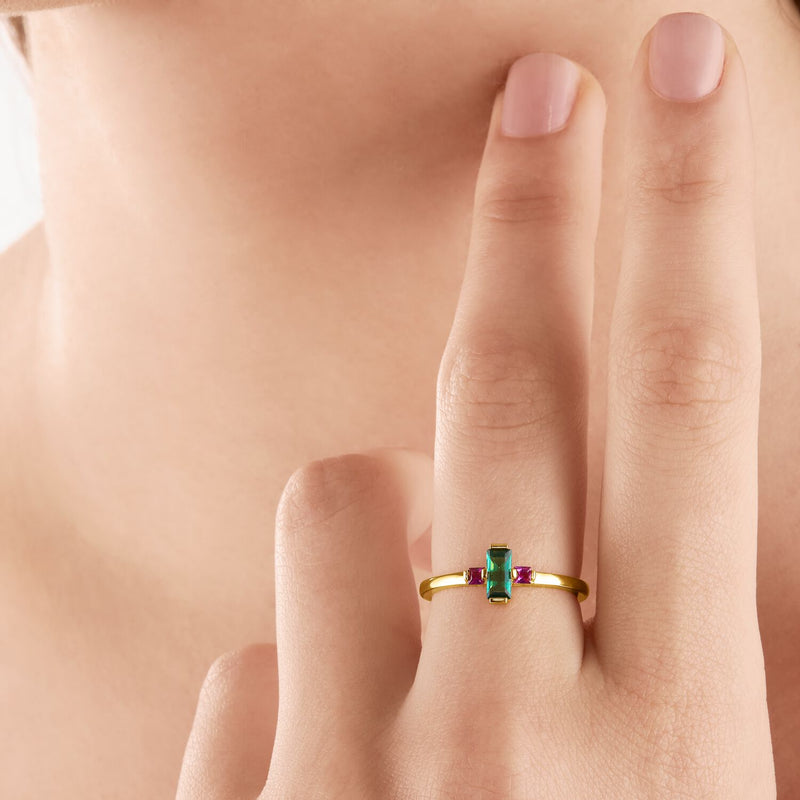 Thomas Sabo Ring Green Stone Gold