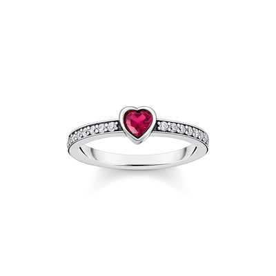 THOMAS SABO Solitaire Ring with Red Heart-Shaped Stone