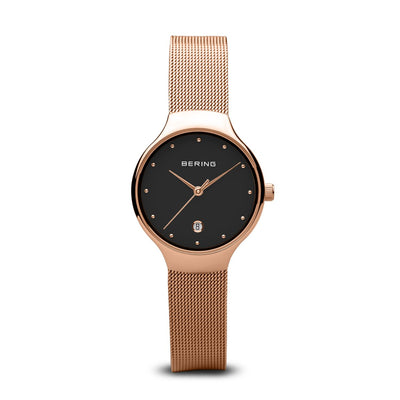 Bering Classic Polished Rose Gold Mesh Watch