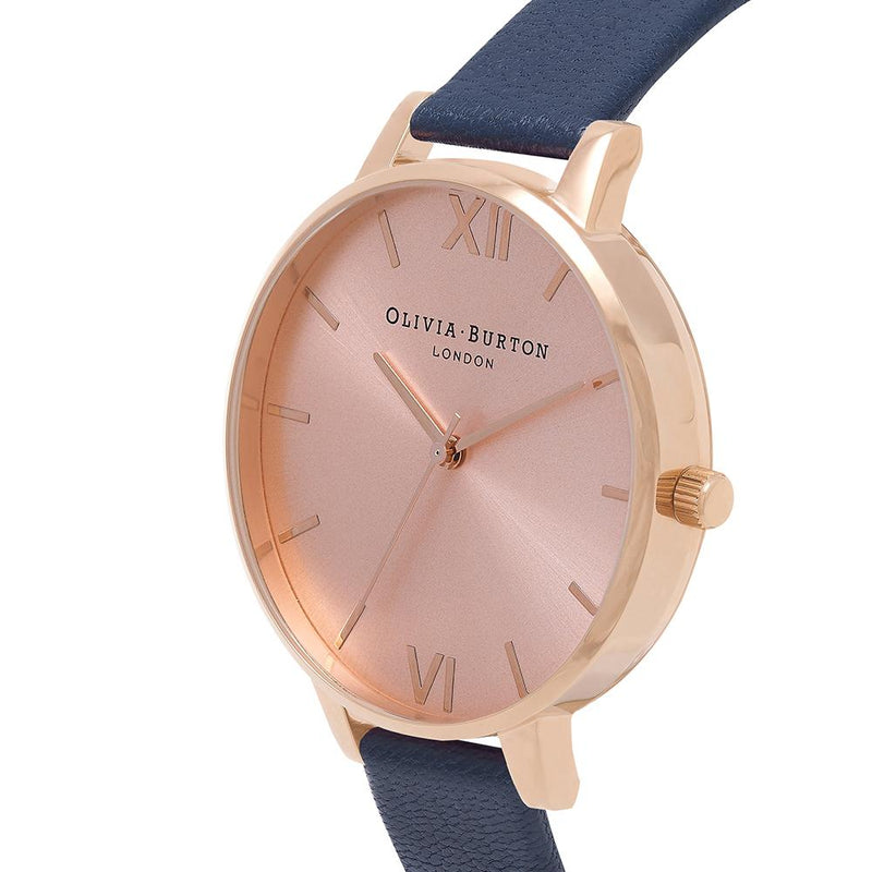 Olivia Burton Big Dial Rose Gold Case Navy Watch - Rose Gold