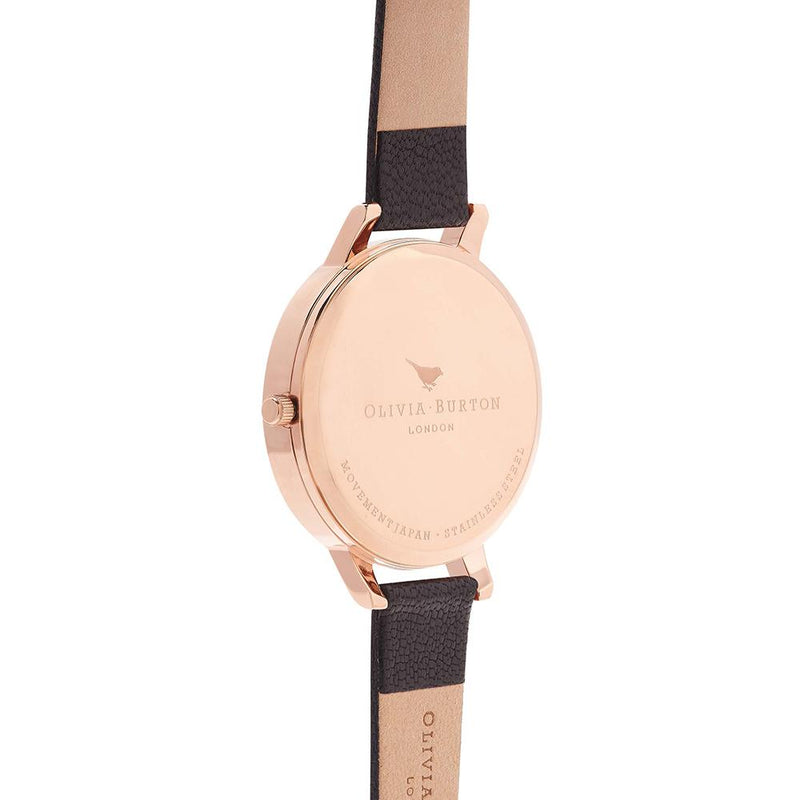 Olivia Burton Big Dial Rose Gold Case Black Watch - Black