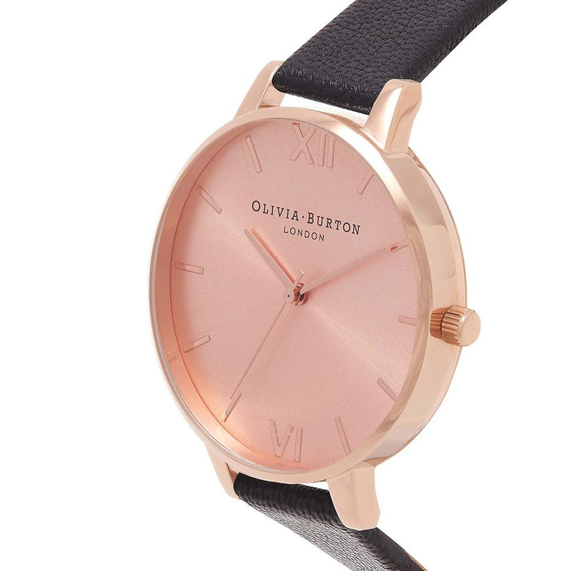 Olivia Burton Big Dial Rose Gold Case Black Watch - Black