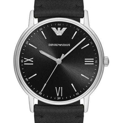 Emporio Armani Mens Black Leather Quartz Watch