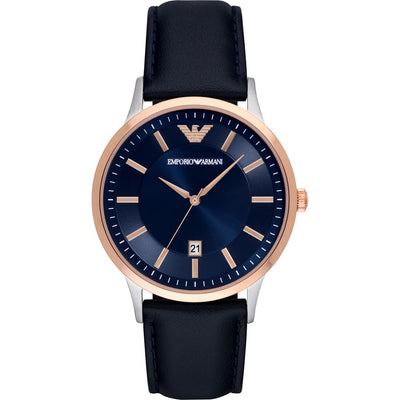 Emporio Armani Renato Blue Dial Men's Watch with Rose Gold Accents